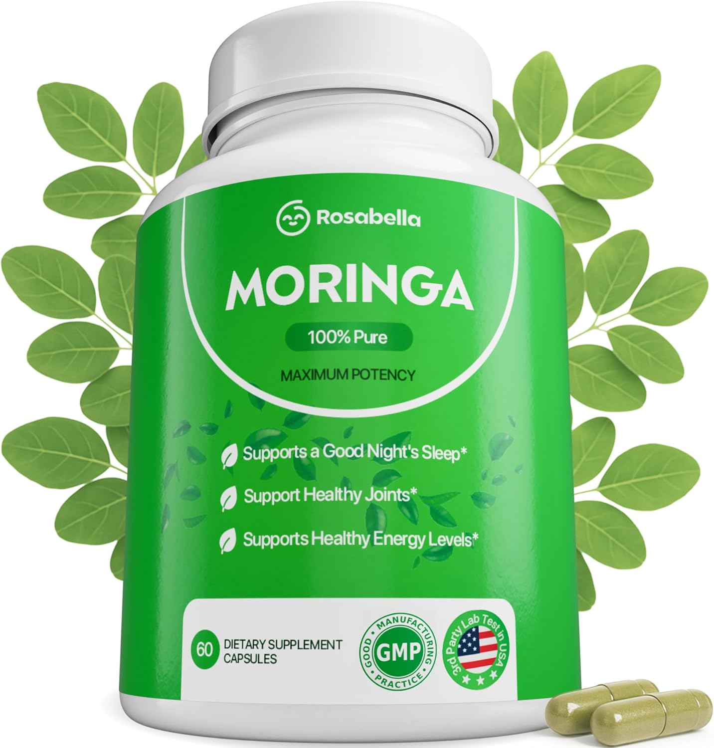 Rosabella Moringa Capsules – Natural Superfood Supplement (60 Count)