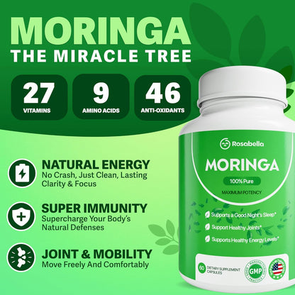 Rosabella Moringa Capsules – Natural Superfood Supplement (60 Count)