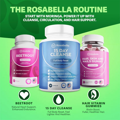 Rosabella Moringa Capsules – Natural Superfood Supplement (60 Count)